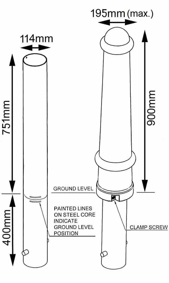 Polyethylene Bollard with Steel Core | Cast Iron Manchester Alternative | EB200