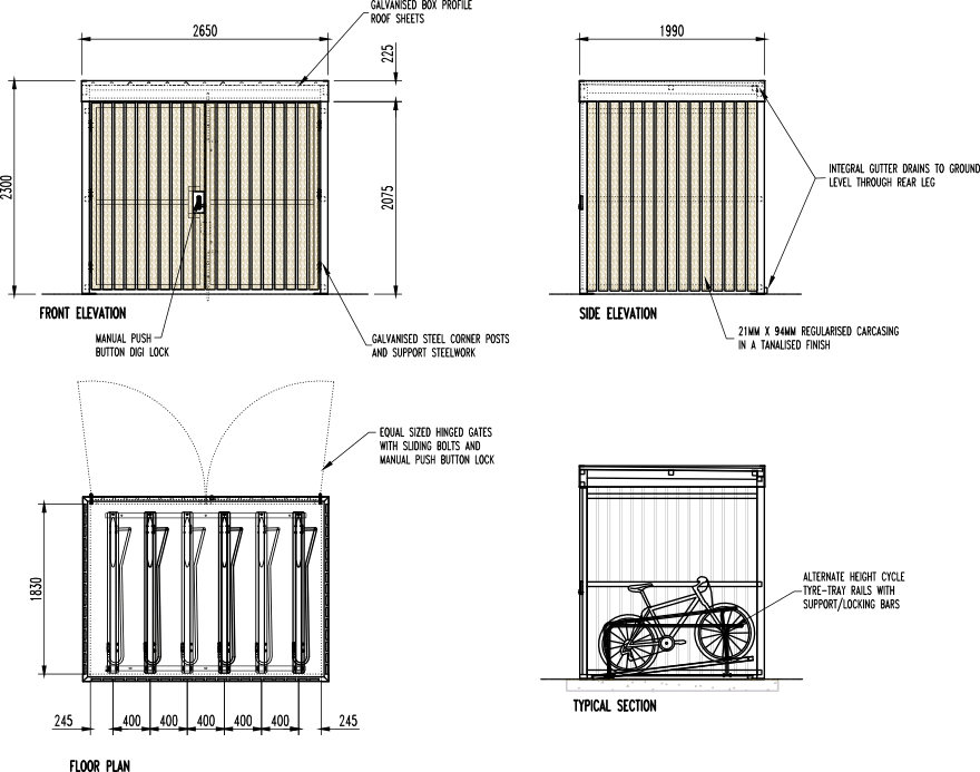 Secure Timber Cycle Shelter | Deluxe 6 Bike Store