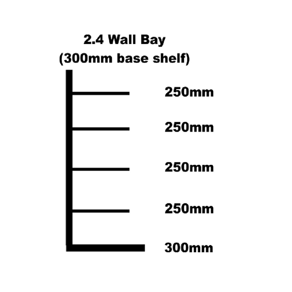 Wall shelving bay 300mm base shelf