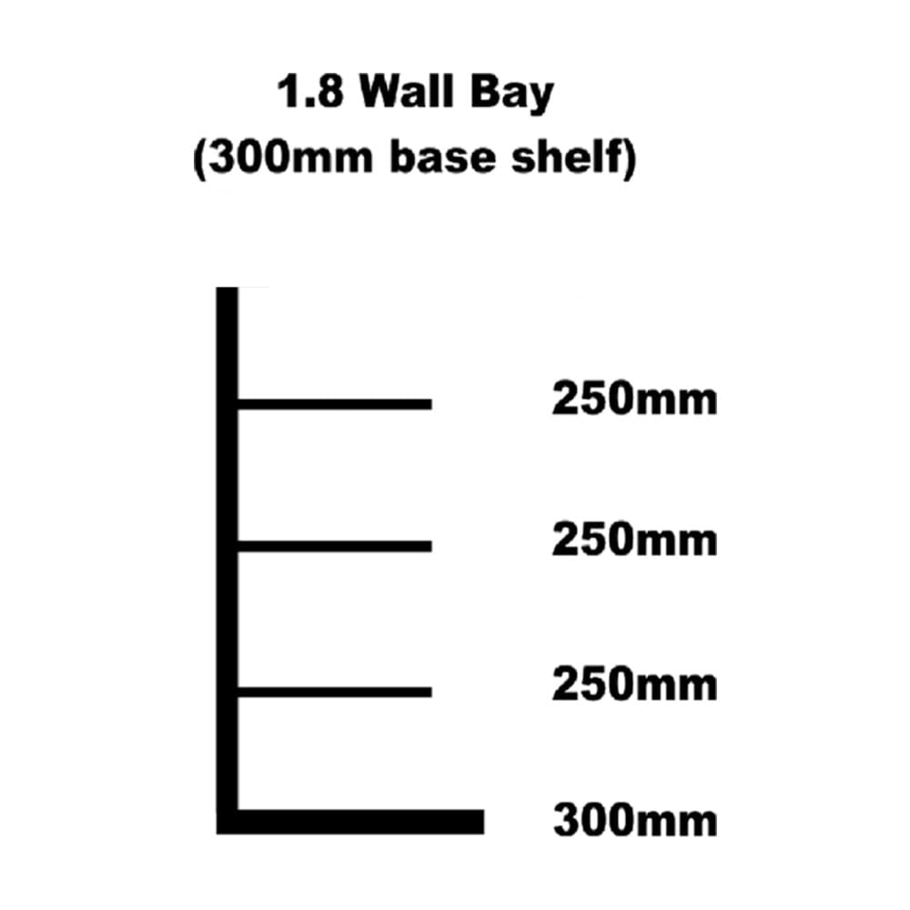 Wall shelving bay 300mm base shelf