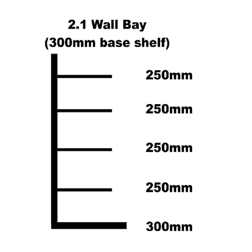 Wall shelving bay 300mm base shelf