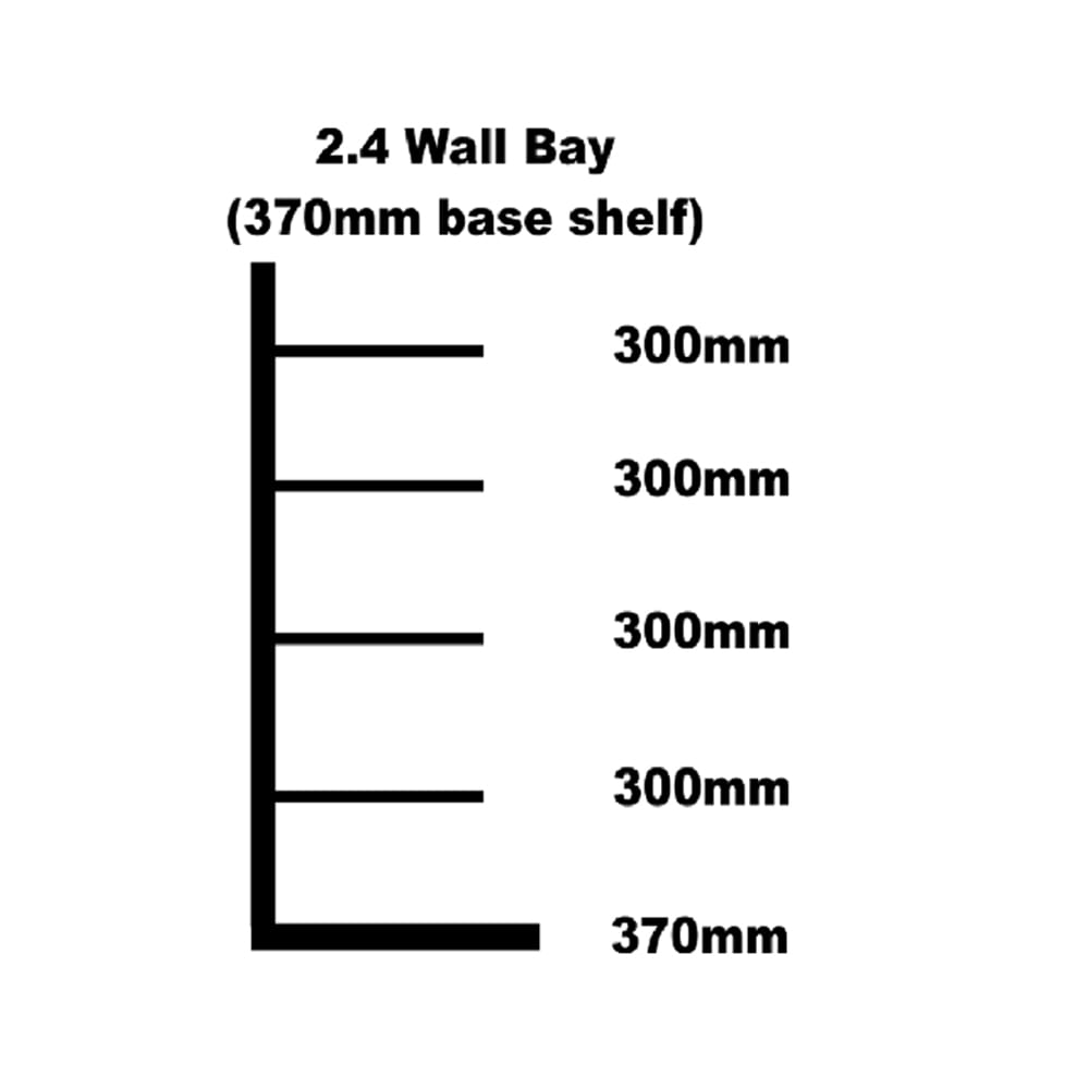 Wall shelving bay 370mm base shelf