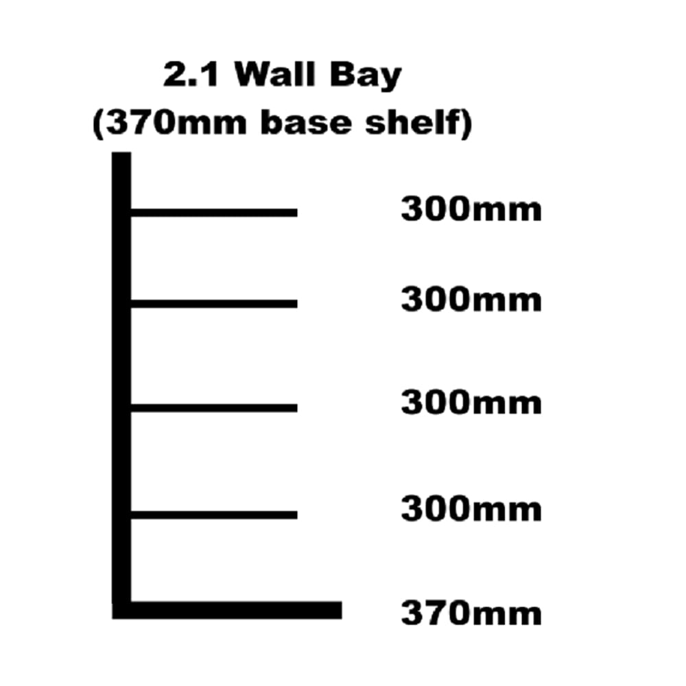 Wall shelving bay 370mm base shelf
