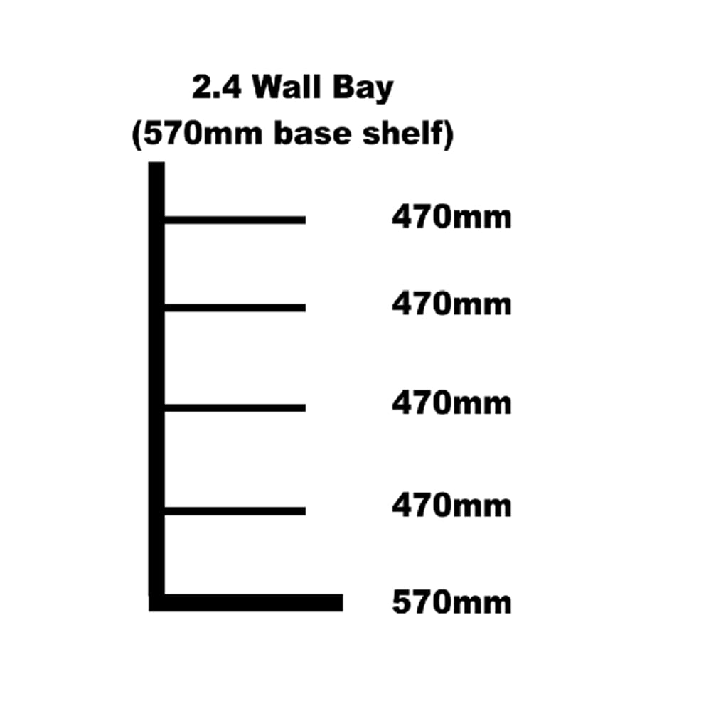 Wall shelving bay 570mm base shelf
