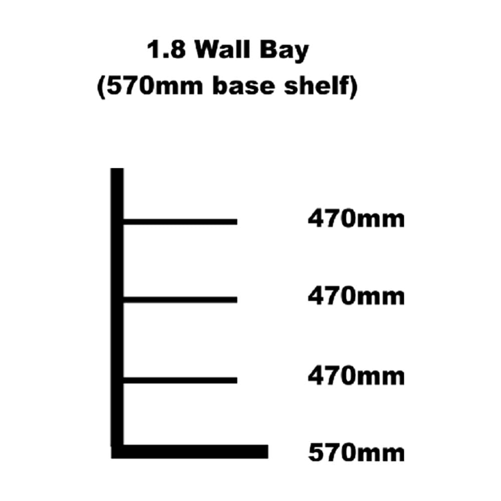 Wall shelving bay 570mm base shelf
