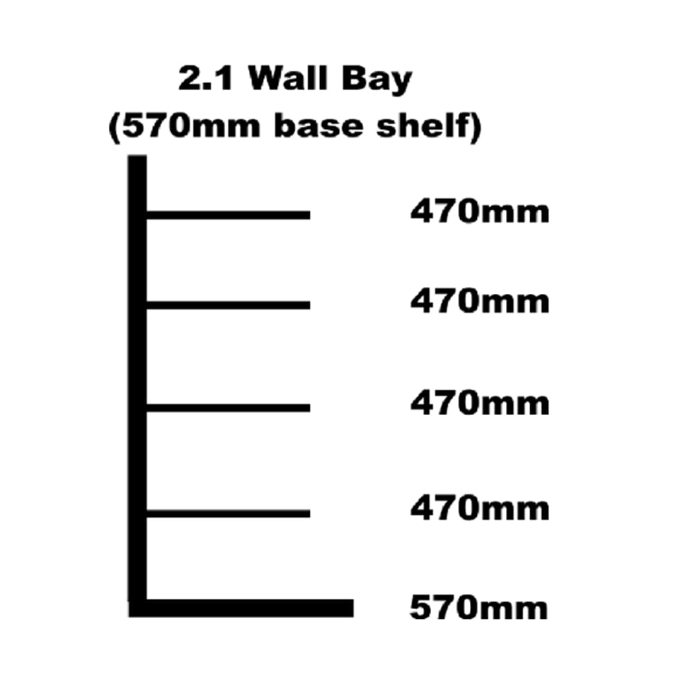 Wall shelving bay 570mm base shelf