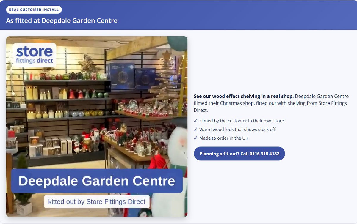 Wooden Backed Shelving at Deepdale Garden Centre