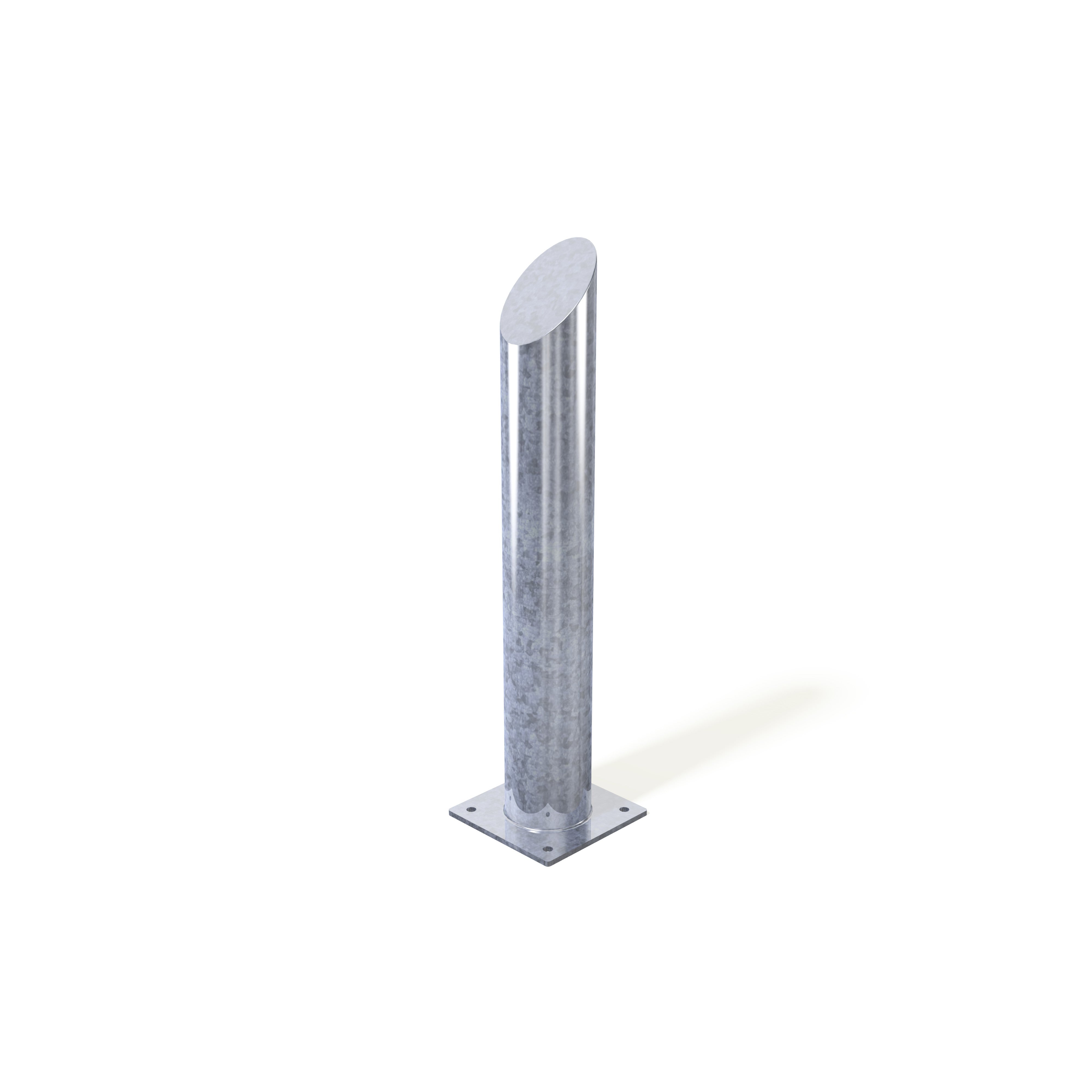 Galvanised mitre top bollard, side view