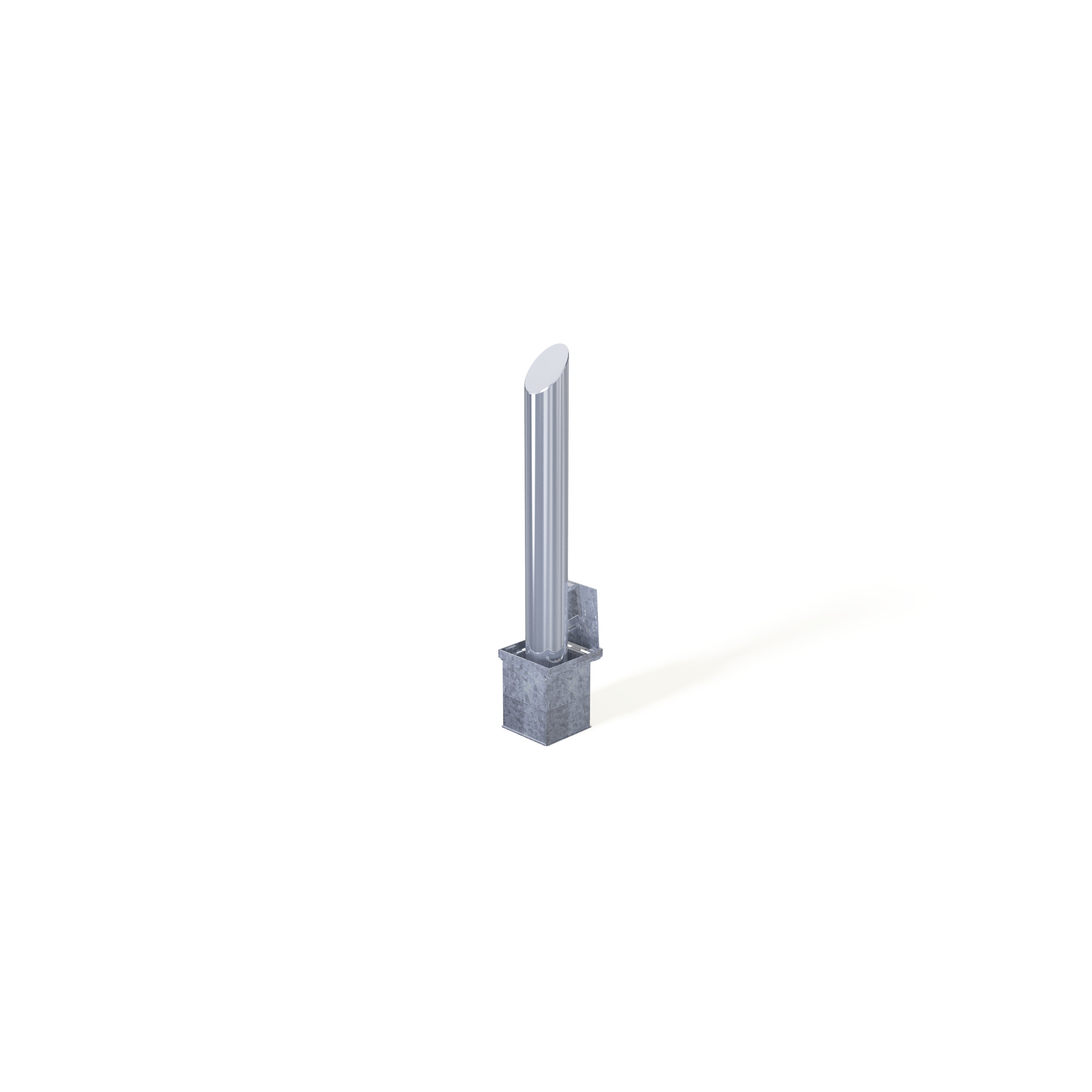 Mitre top stainless steel bollard, side view