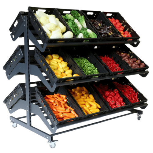 1600mm Double Sided Mobile Fruit and Vegetable Display - Store Fittings Direct