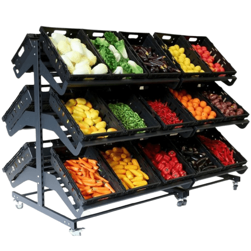 2000mm Double Sided Mobile Fruit and Vegetable Display - Store Fittings Direct