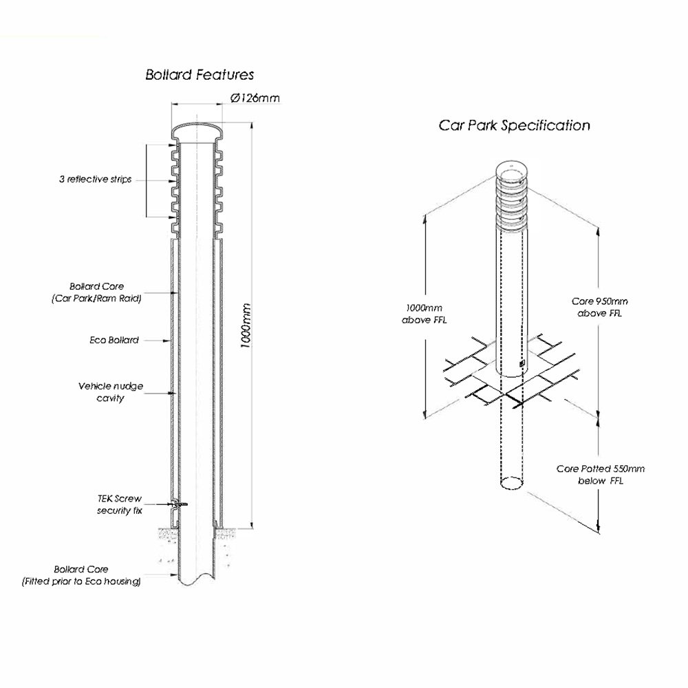 3RS Retail Park Plastic Bollard Steel Core optional Anti Ram - Store Fittings Direct