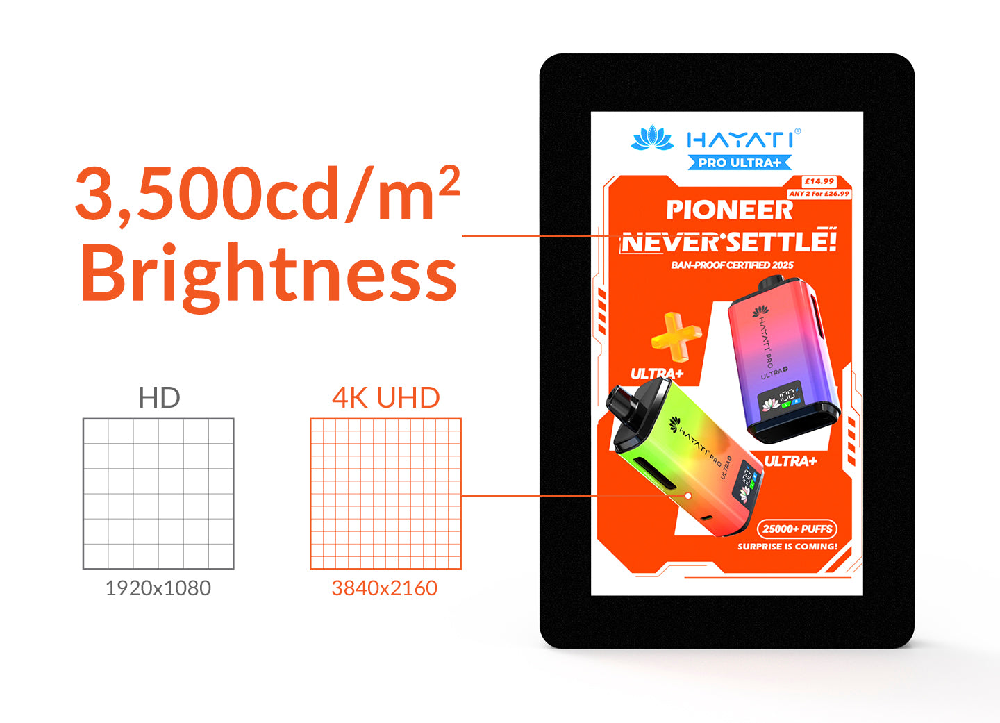 4K Elite Outdoor Waterproof Digital Signage Display | IP65 Wall Mounted | 55"