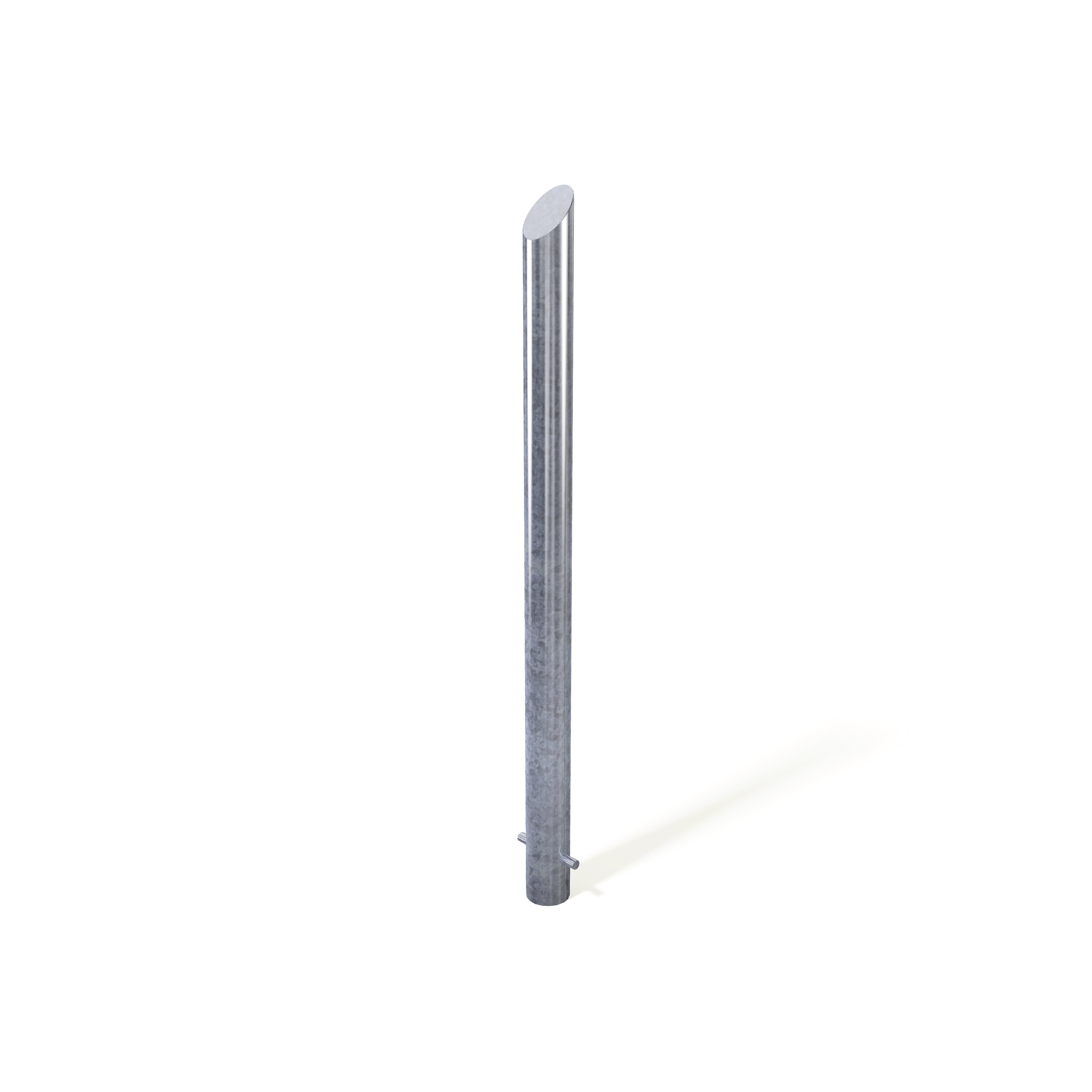 Galvanised steel bollard, full length view