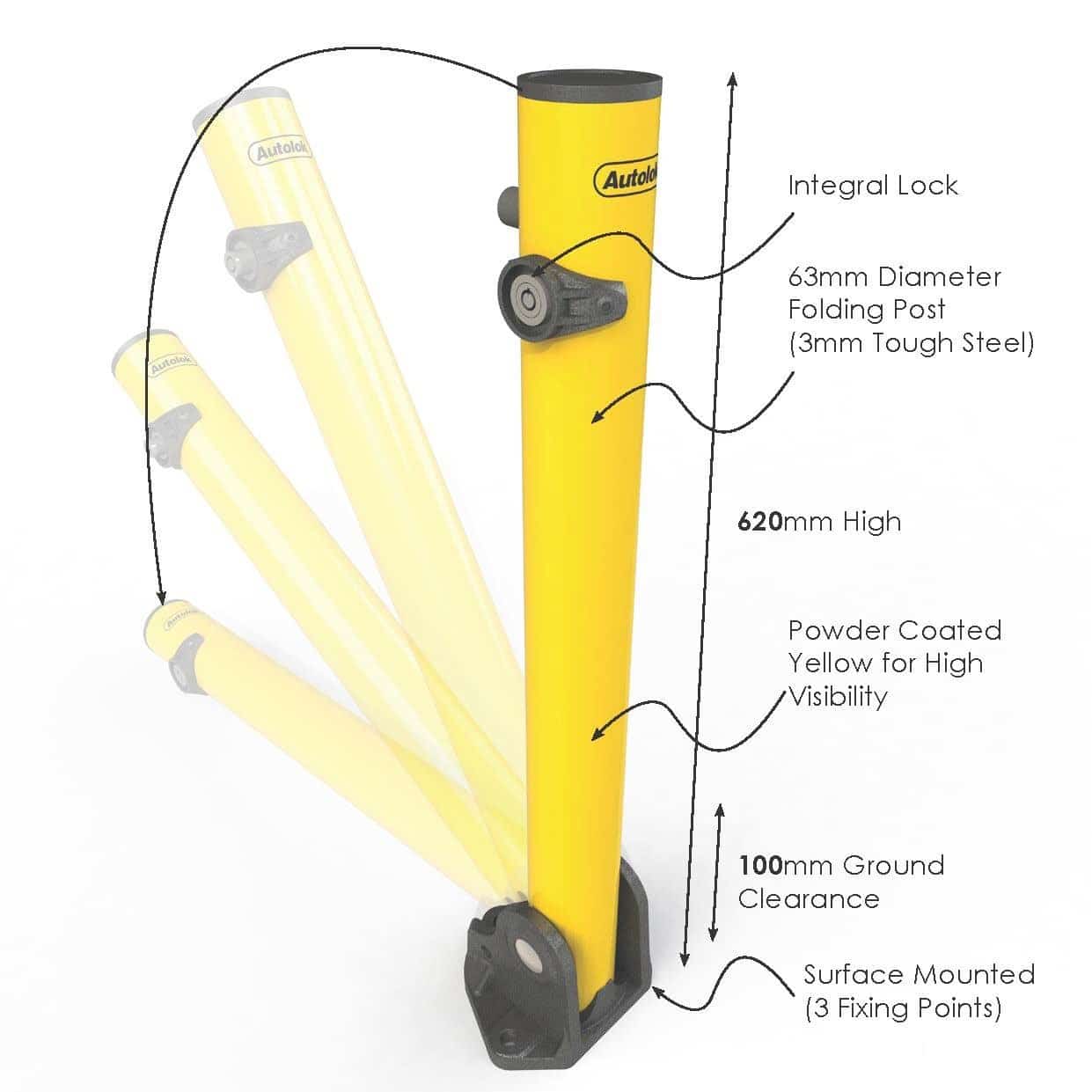 Autolok Yellow Fold Down Lockable Parking Post - Store Fittings Direct
