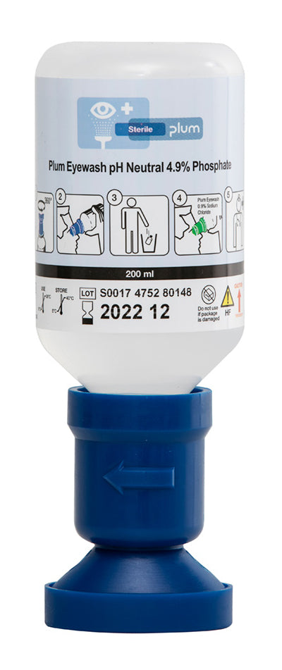 Plum Safety Eyewash 200ML pH N 4.9 Phosphate with Eyecup