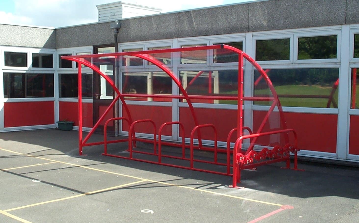 Cycle Shelter for Schools | 10 Bike Shelter with Racks and Scooter Rack - Store Fittings Direct