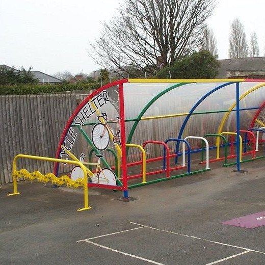Cycle Shelter for Schools | 20 Bike Shelter with Racks and Scooter Rack - Store Fittings Direct