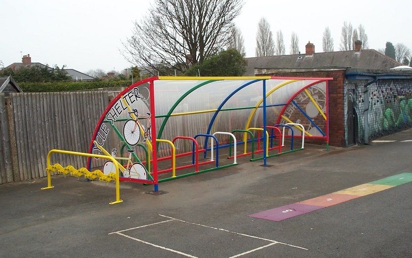 Cycle Shelter for Schools | 20 Bike Shelter with Racks and Scooter Rack - Store Fittings Direct