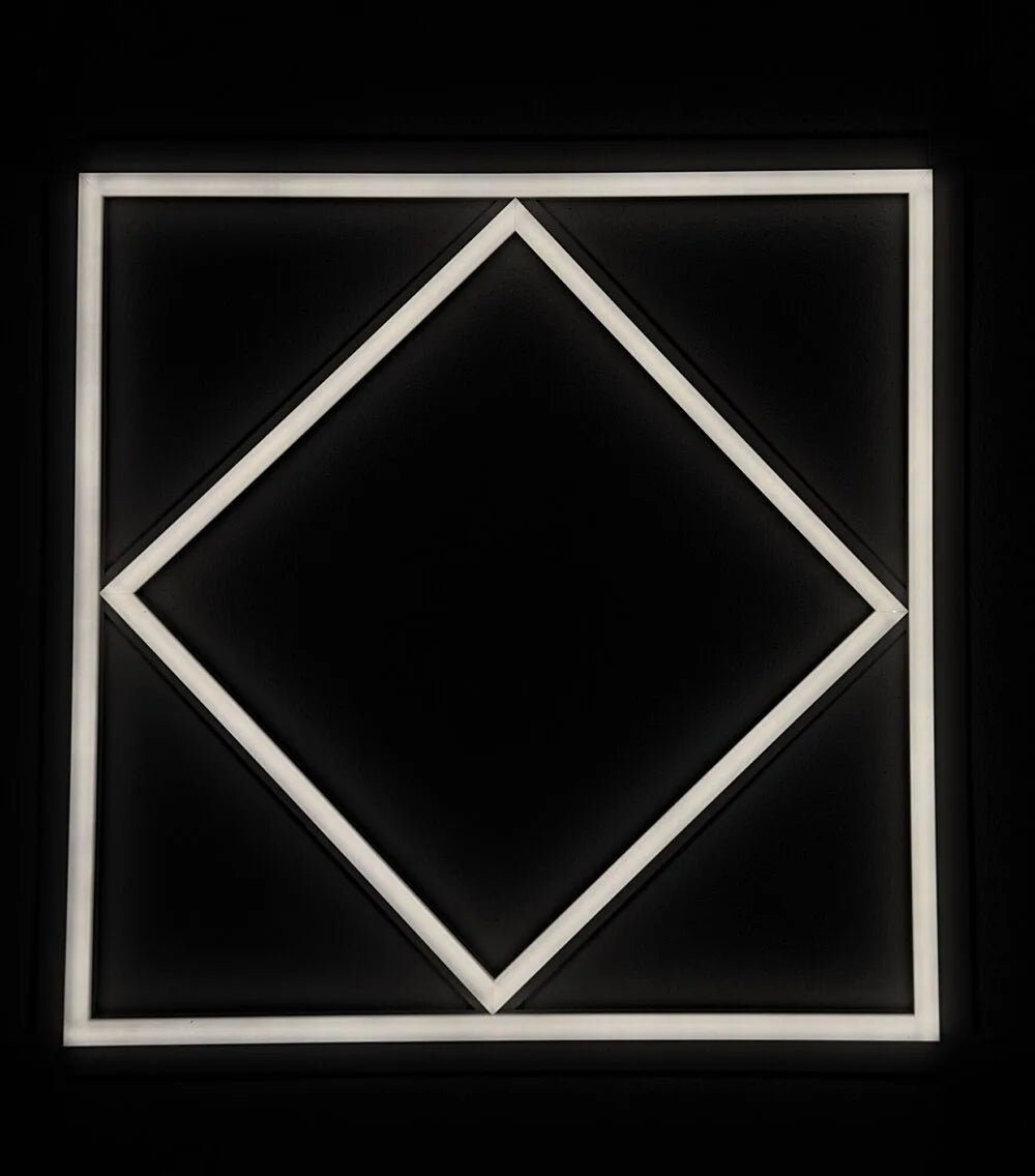 Diamond LED ceiling panel fitted in grid ceiling