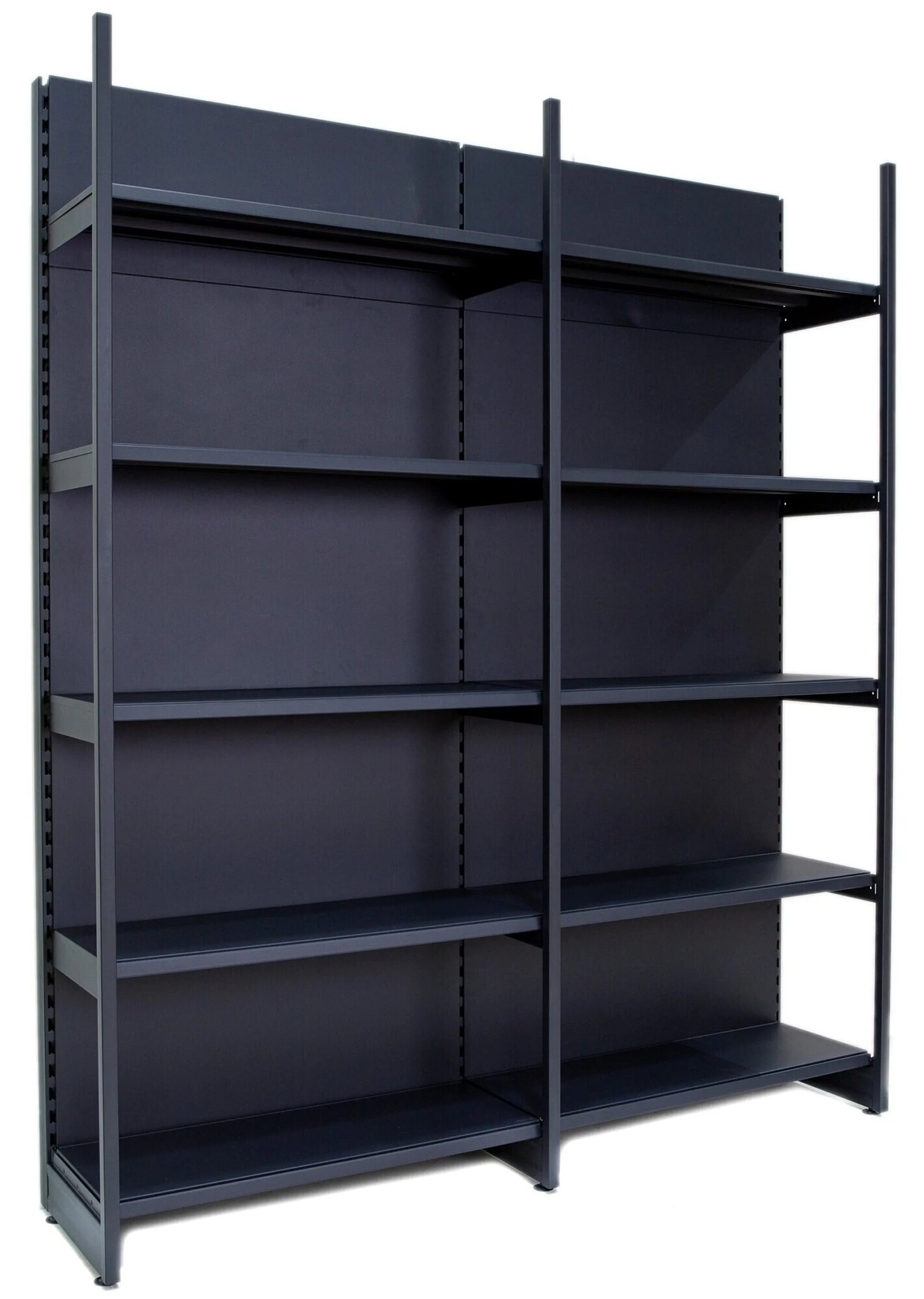 Double posted wall shelving bay, 2.1m high with 370mm shelves