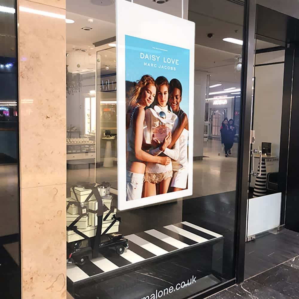 Double Sided Hanging Window Display | High Brightness 700cd/m² | Digital Signage - Store Fittings Direct