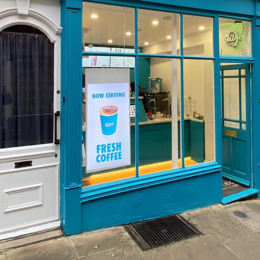 Double Sided Hanging Window Display | High Brightness 700cd/m² | Digital Signage - Store Fittings Direct