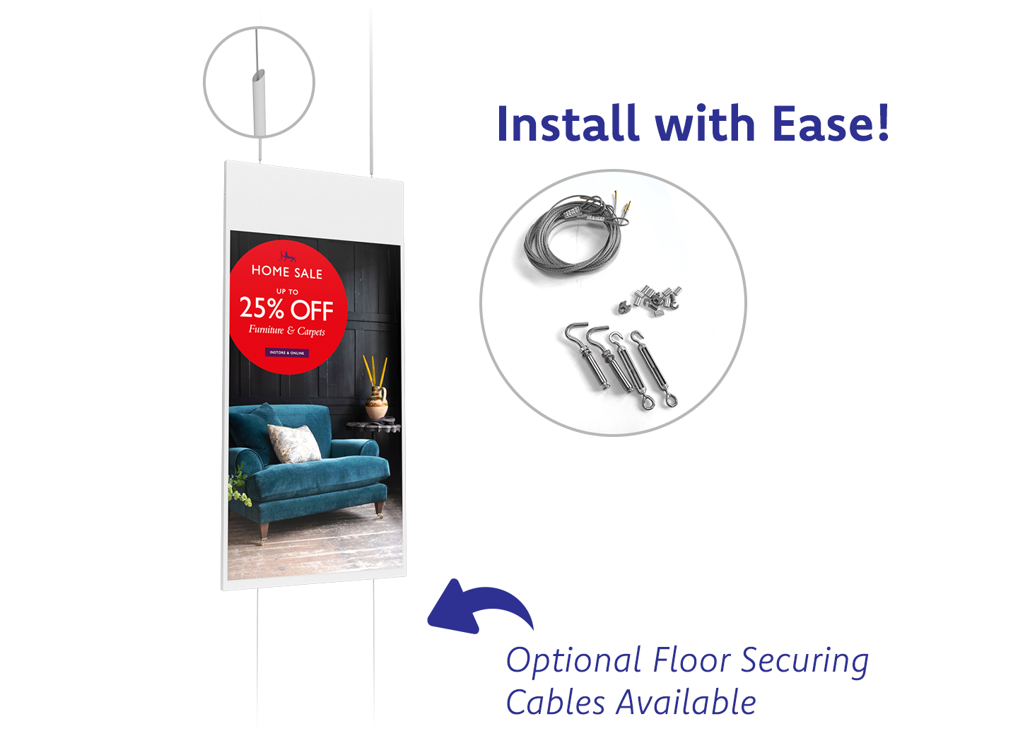 Double Sided Hanging Window Display | High Brightness 700cd/m² | Digital Signage - Store Fittings Direct