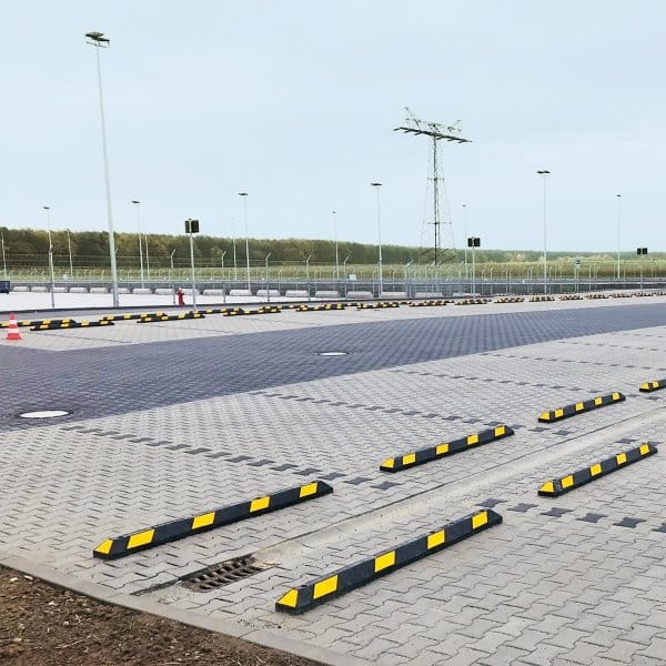EV Protection Wheel Stops | EV Point Protection Recycled Rubber - Store Fittings Direct