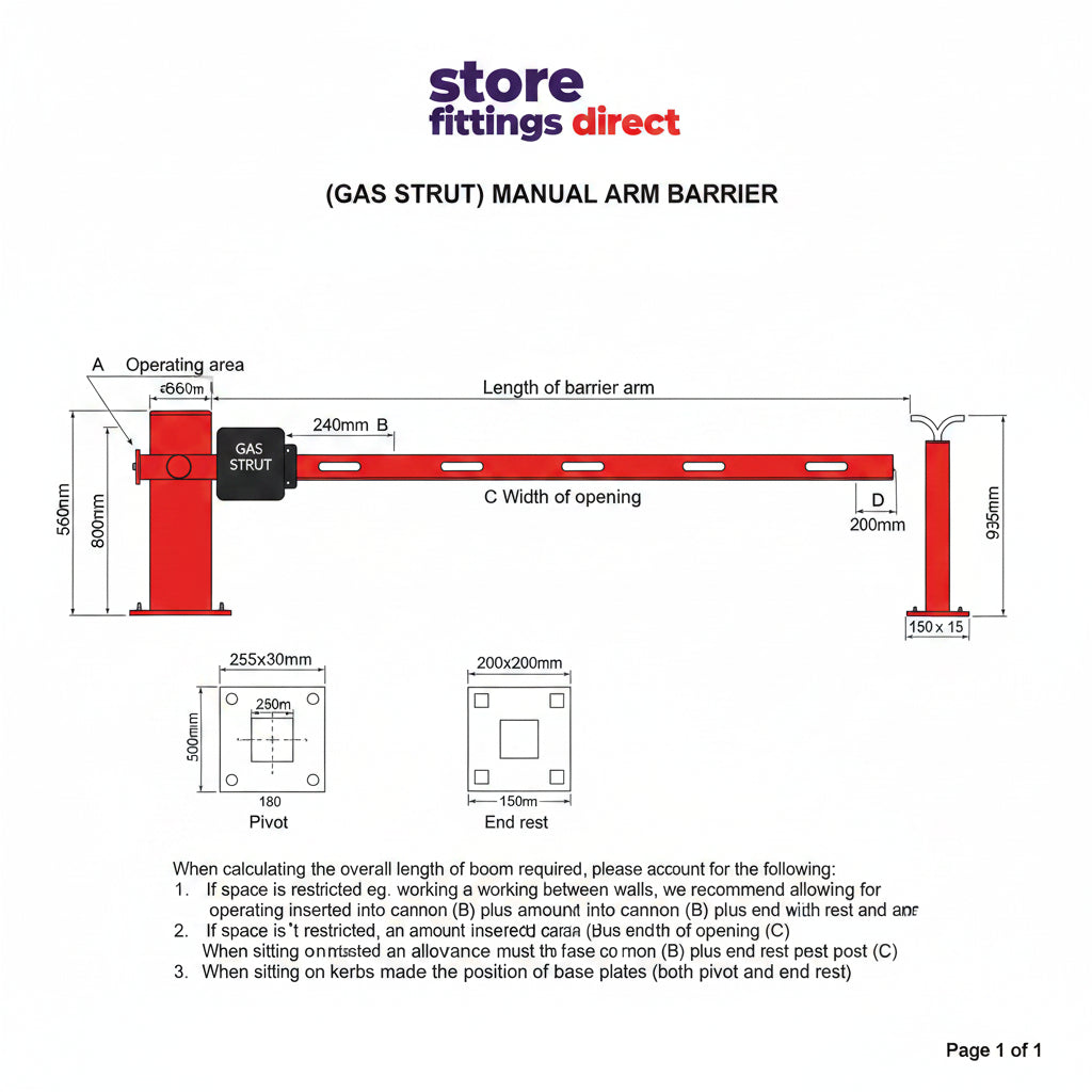 Easy Lift Manual Arm Barrier - Gas Strut - Store Fittings Direct