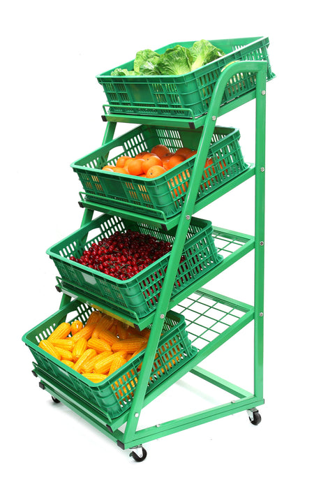 4 Tier Green Mobile Fruit & Veg Display 650mm - Store Fittings Direct