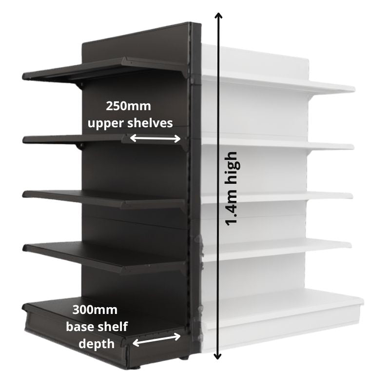 End Promo Bay 1.4m High | 300mm Base Shelf | 250mm Uppers - Store Fittings Direct