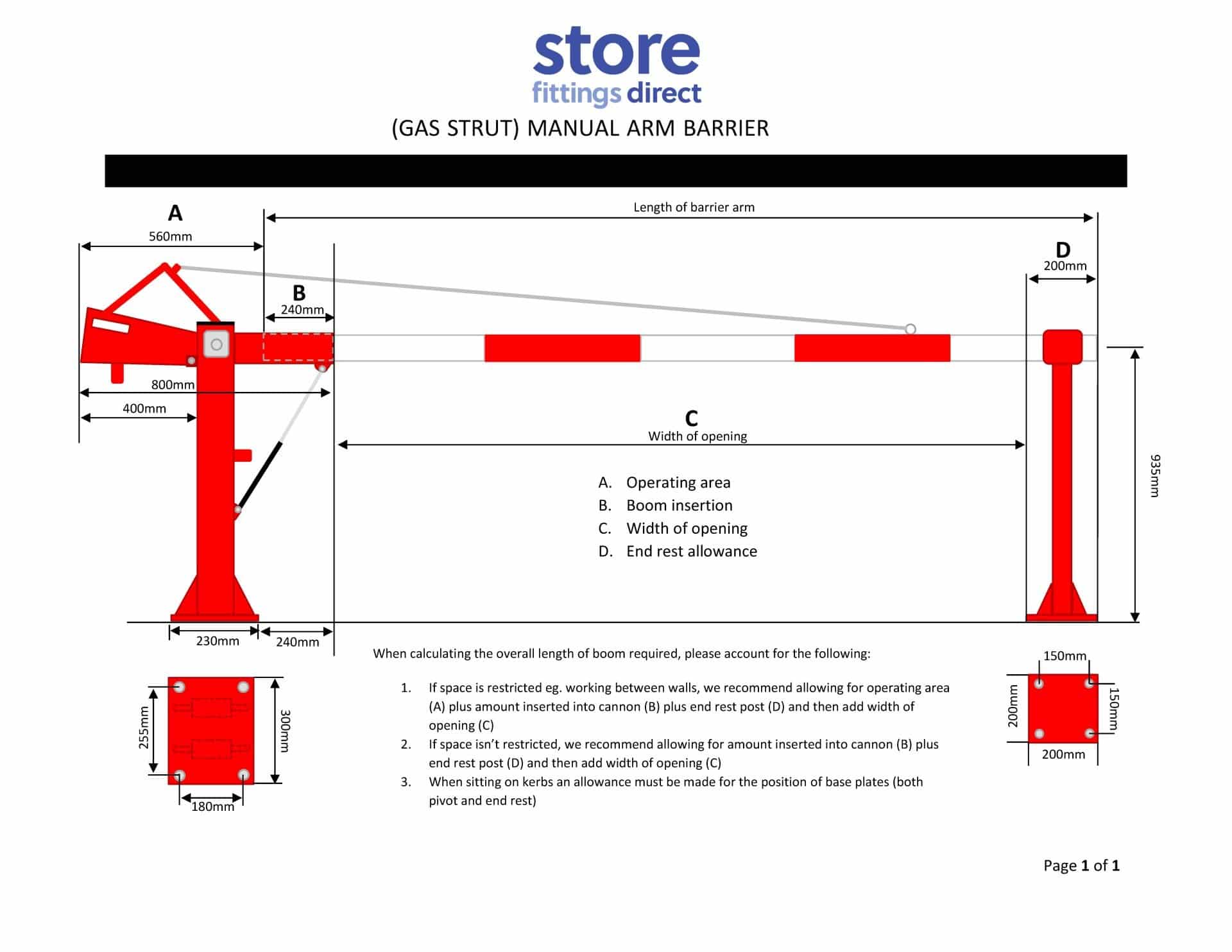 Easy Lift Manual Arm Barrier with Gas Struts