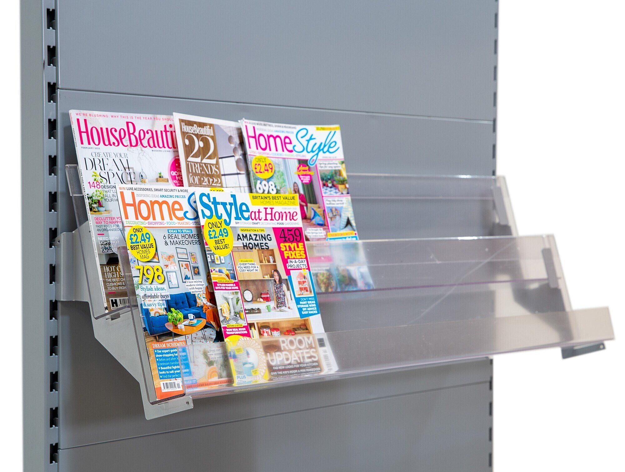 Magazine Shelving — 2.4m High, 470mm Base Shelf, 8 Magazine Tiers - Store Fittings Direct