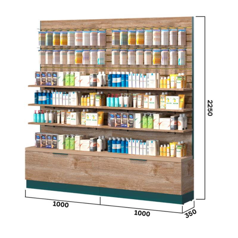 Pharmacy Wall Unit With Bottom Drawer and Slatwall | By Blencoe - Store Fittings Direct
