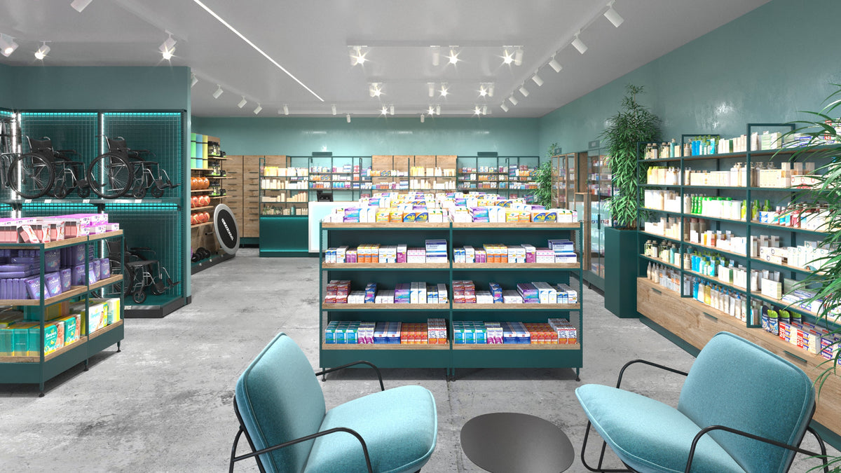 Pharmacy Standard Gondola Island | By Blencoe - Store Fittings Direct