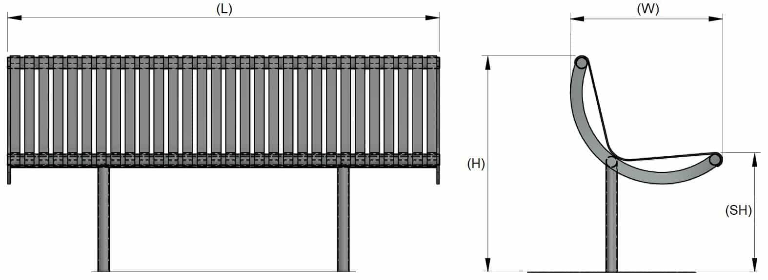 Rockingham Steel Seat Bench  with Back | Street Furniture - Store Fittings Direct