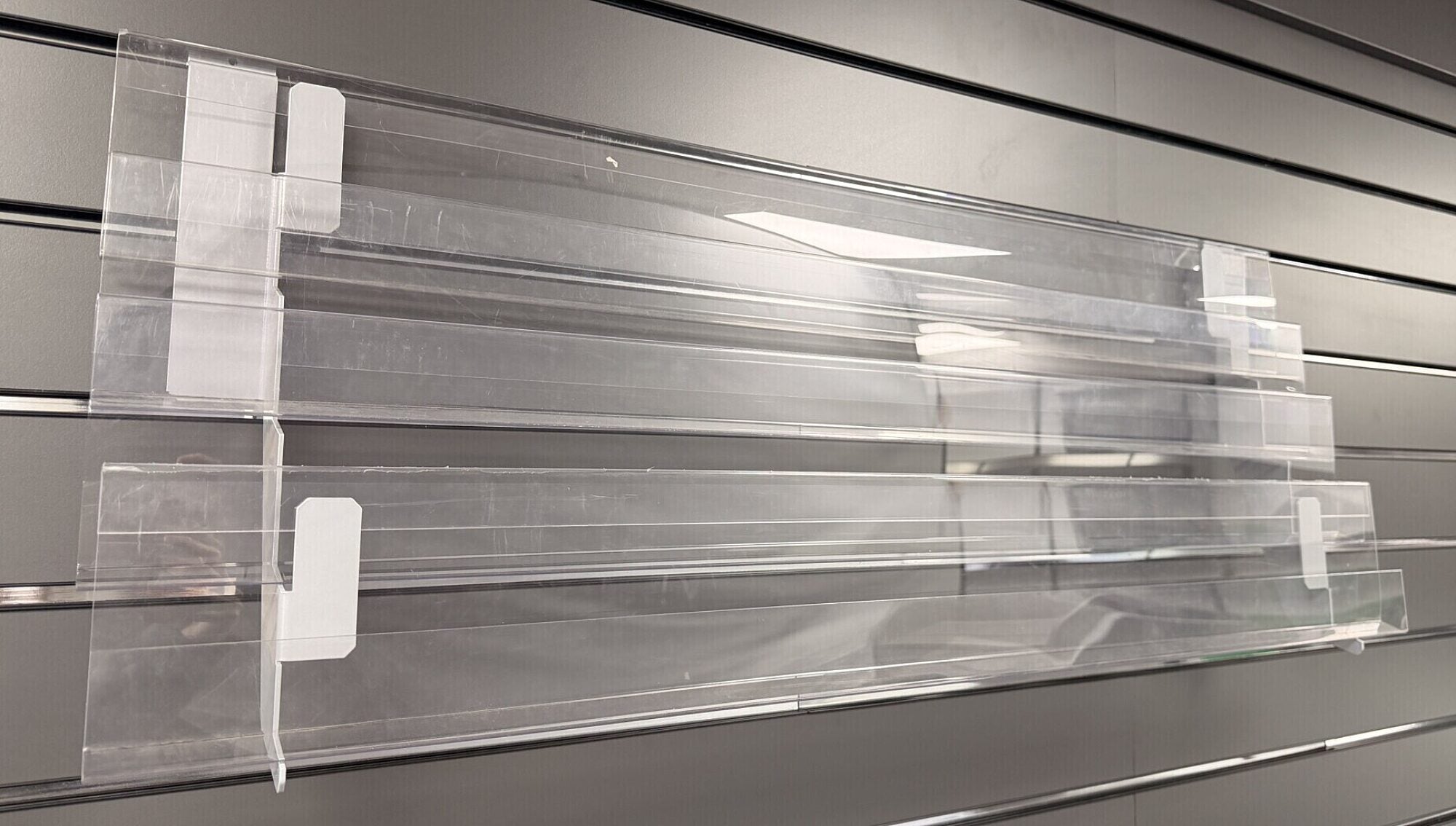 Slatwall Acrylic Card Shelves - 4 Tier - Store Fittings Direct
