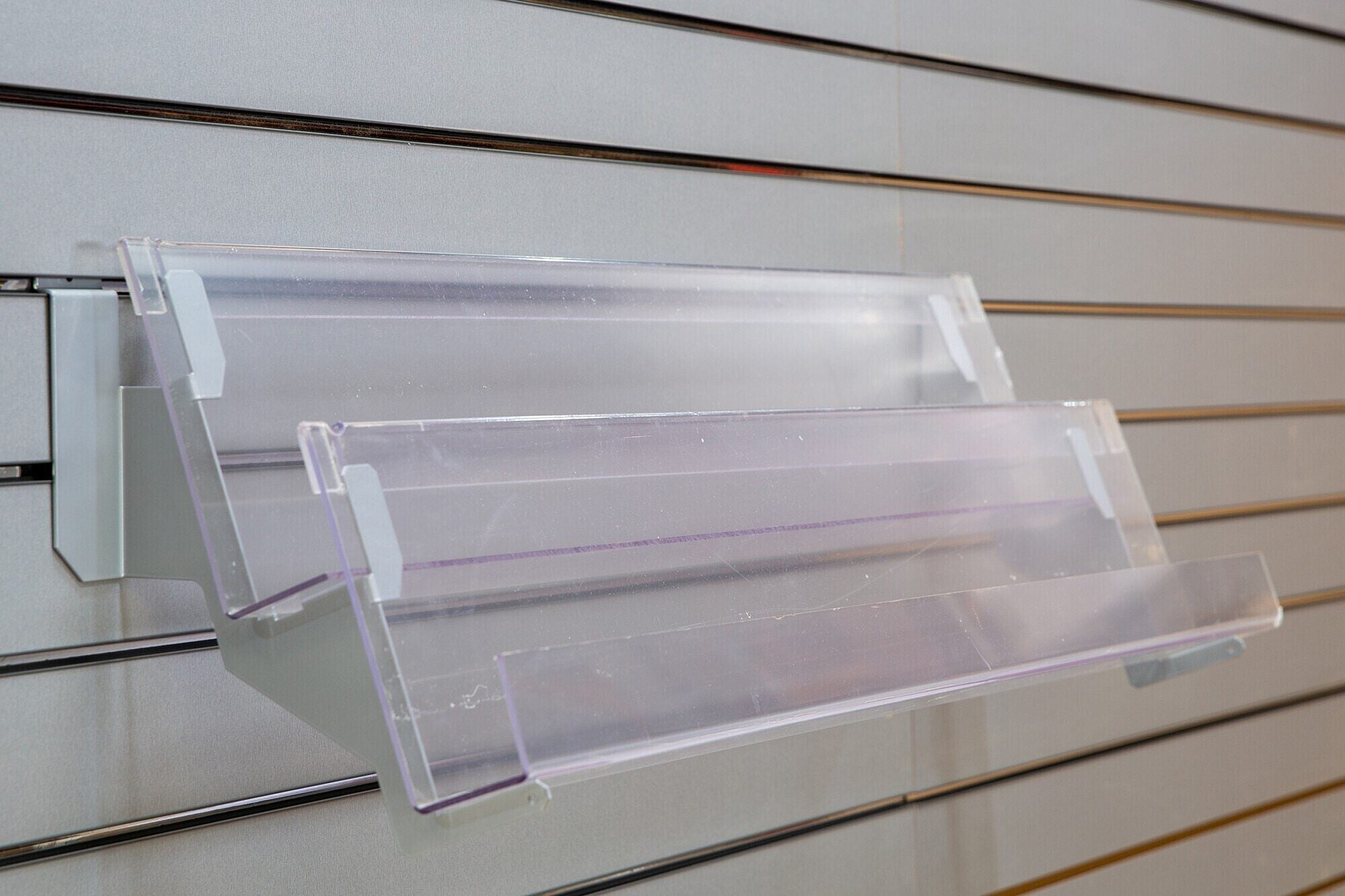 Slatwall Acrylic Magazine Shelf - 2 Tier - Store Fittings Direct