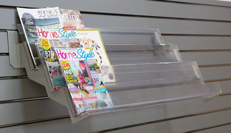 Slatwall Acrylic Magazine Shelf - 3 Tier - Store Fittings Direct