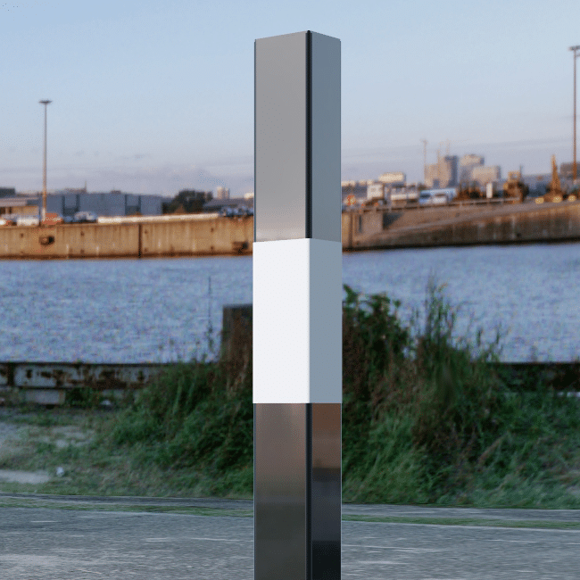 Square Steel Bollards - Black and White 1000mm Above Ground - Store Fittings Direct