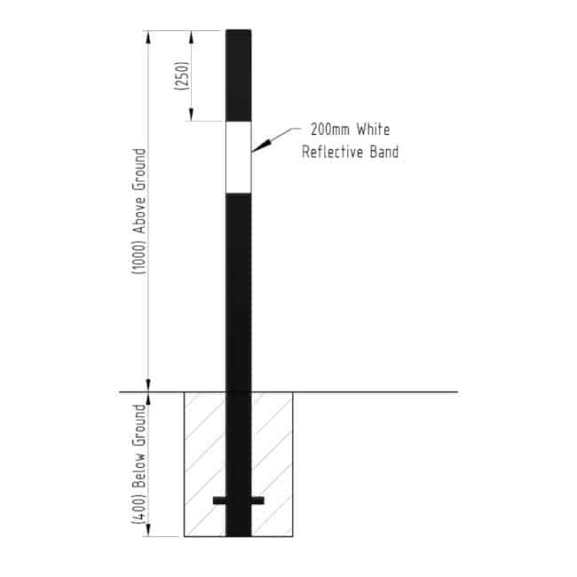 Square Steel Bollards - Black and White 1000mm Above Ground - Store Fittings Direct