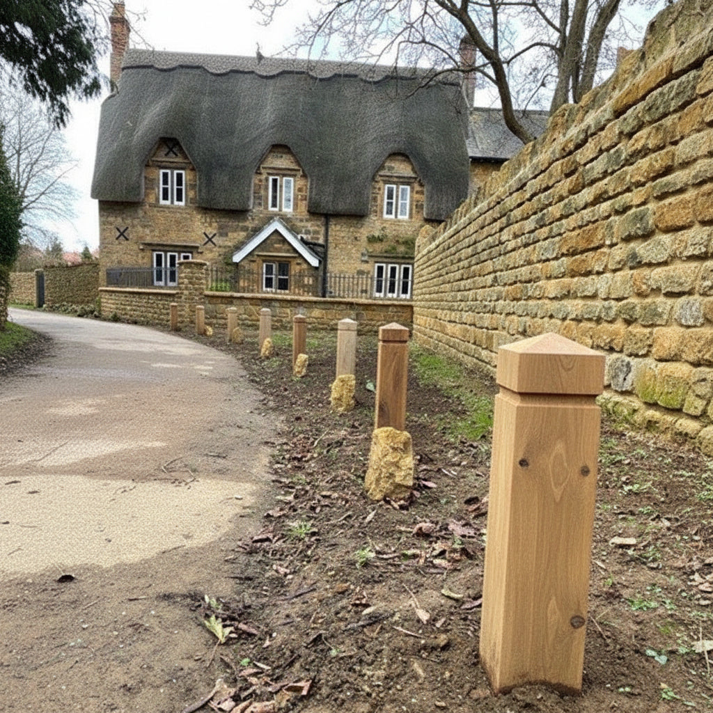Timber Bollards | Solid oak with 4 Way Flat Top - Store Fittings Direct