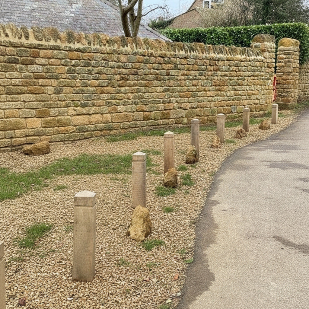 Timber Bollards | Solid oak with 4 Way Flat Top - Store Fittings Direct