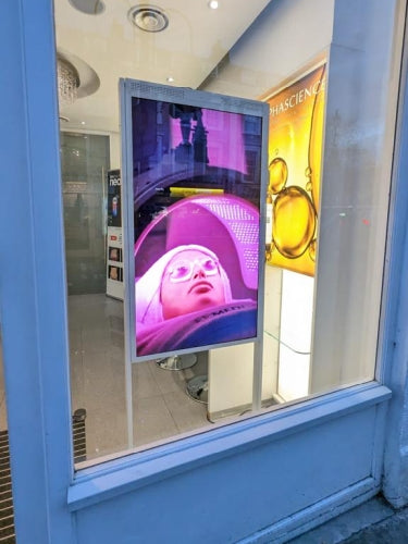 Ultra High Brightness Hanging Double Sided Digital Window Displays 3,500 cd/m² | Floor or Ceiling Mount - Store Fittings Direct