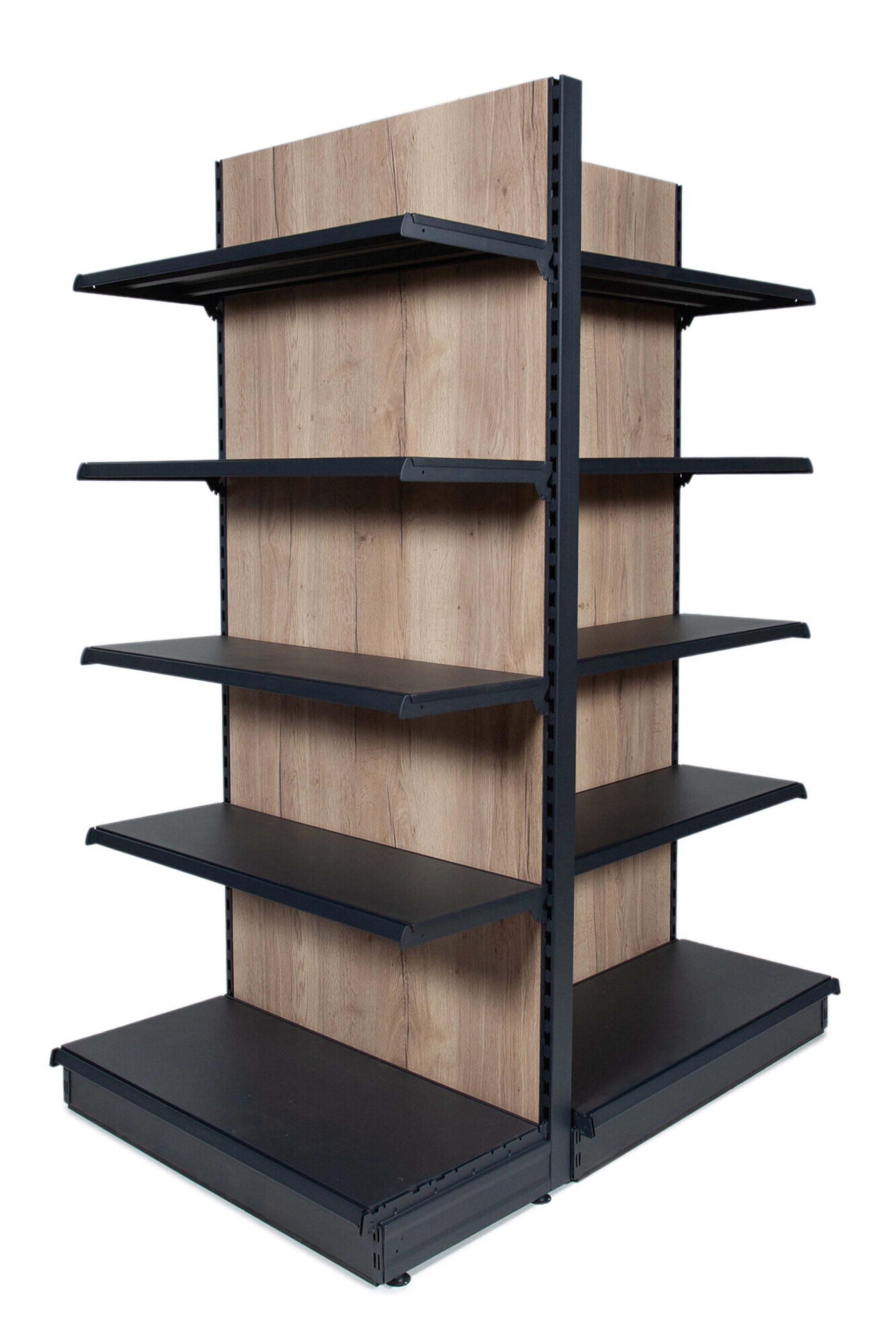 Wood Effect End Bay Shelving 2.4m × 570mm Base | Store Fittings Direct