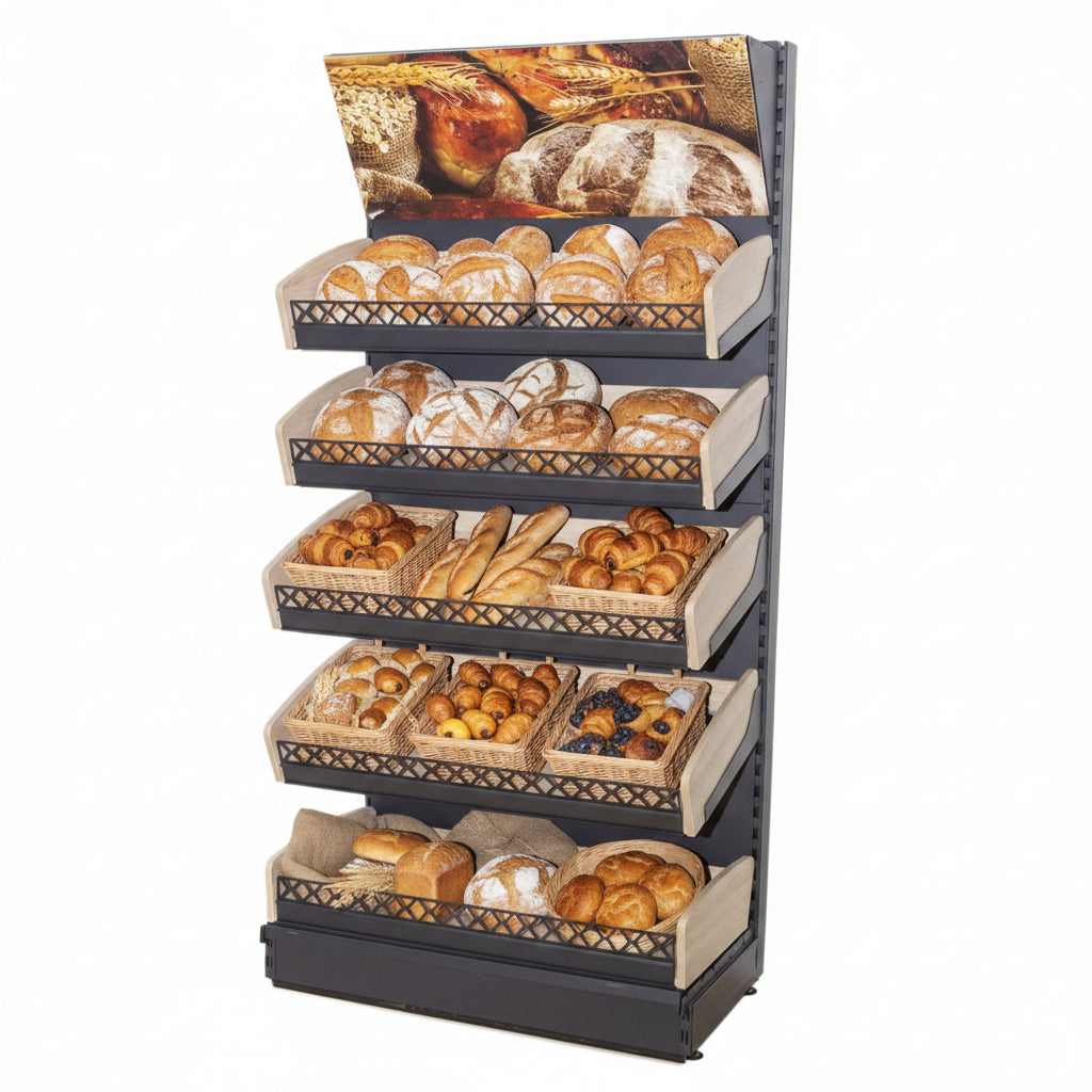 Wooden Bakery Display with Metal Riser - Store Fittings Direct