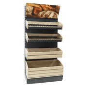 Wooden Bakery Display with Bucket Shelves | Wall Bakery Display - Store Fittings Direct