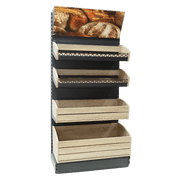 Wooden Bakery Display with Bucket Shelves | Wall Bakery Display