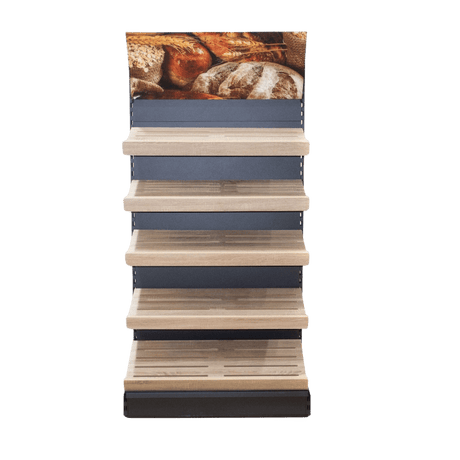 Wooden Bakery Display with Wooden Risers | Wall Bakery Display - Store Fittings Direct
